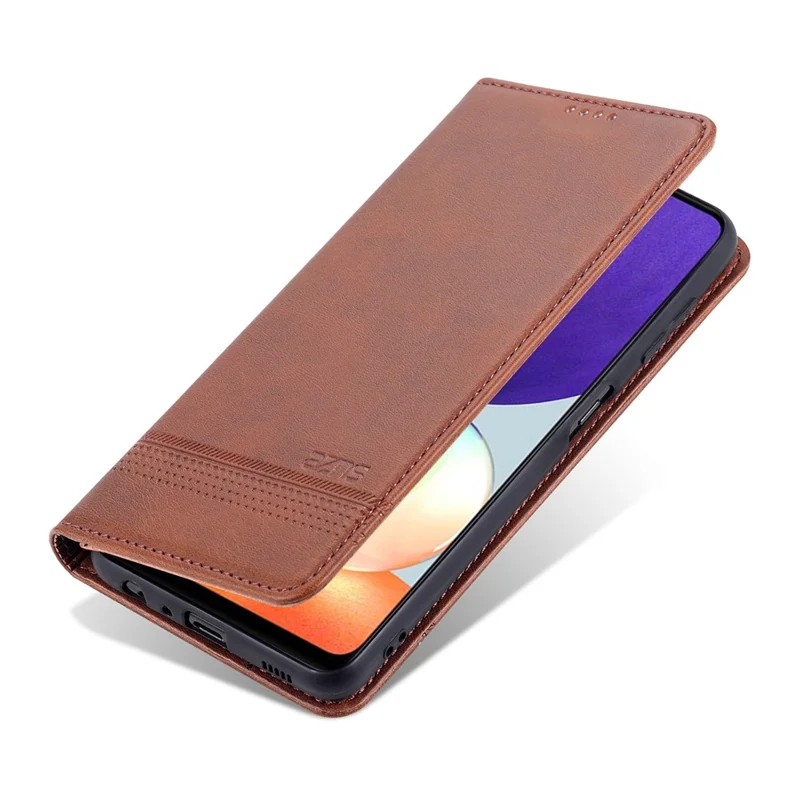 AZNS Premium PU Leather Auto-absorbed Magnetic Closure Stand Function Wallet Flip Cover for Samsung Galaxy A22 4G (EU Version) - Coffee