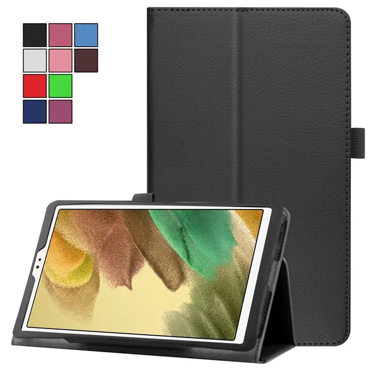 Funda con tapa Folio de piel sintética con textura de litchi delgada y ligera para Samsung Galaxy Tab A7 Lite de 8.7 pulgadas - Negro