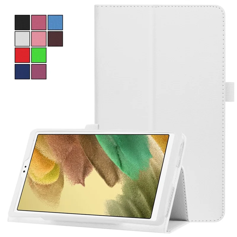 Lightweight Slim Litchi Texture PU Leather Folio Cover Stand Case for Samsung Galaxy Tab A7 Lite 8.7-inch - White