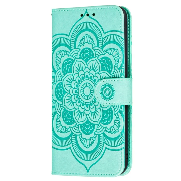 Имприминт Henna Mandala Flower Pattern Stand Feature Shockproof PU Leather Case для Samsung Galaxy A22 5G (версия ЕС) - Зеленый