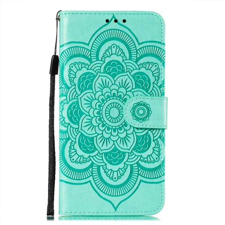 Имприминт Henna Mandala Flower Pattern Stand Feature Shockproof PU Leather Case для Samsung Galaxy A22 5G (версия ЕС) - Зеленый