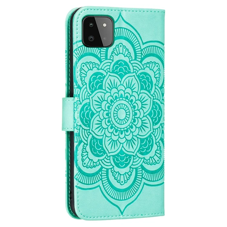 Имприминт Henna Mandala Flower Pattern Stand Feature Shockproof PU Leather Case для Samsung Galaxy A22 5G (версия ЕС) - Зеленый