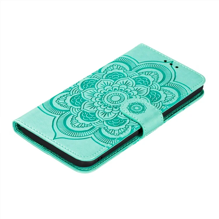 Имприминт Henna Mandala Flower Pattern Stand Feature Shockproof PU Leather Case для Samsung Galaxy A22 5G (версия ЕС) - Зеленый