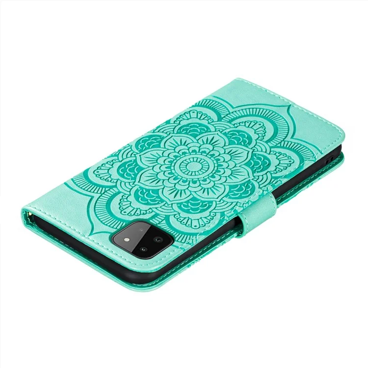 Имприминт Henna Mandala Flower Pattern Stand Feature Shockproof PU Leather Case для Samsung Galaxy A22 5G (версия ЕС) - Зеленый