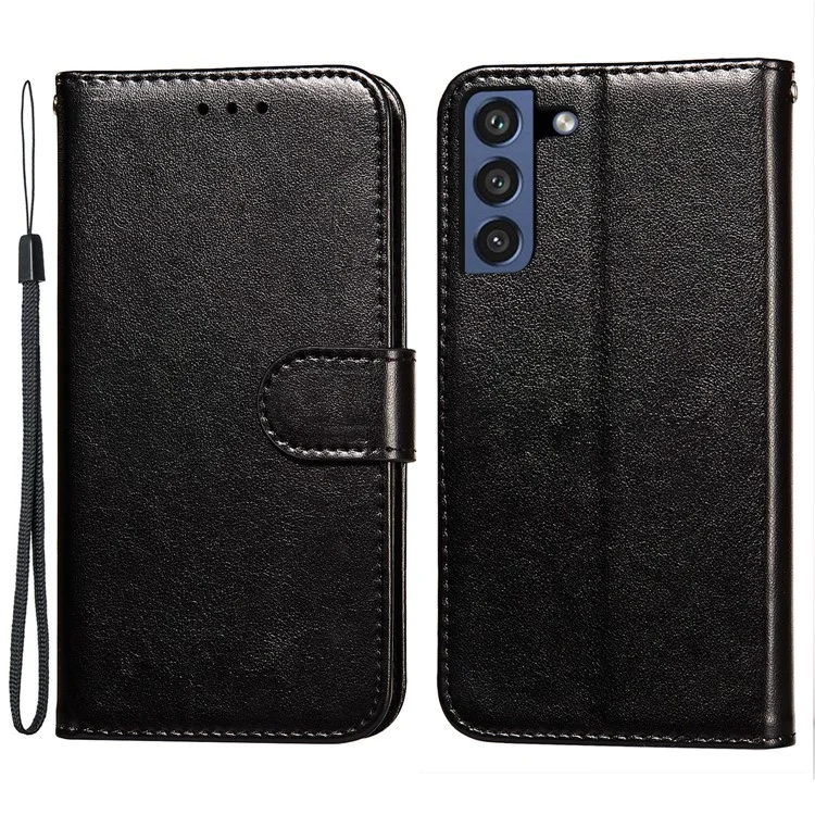 Solid Color Magnetic Clasp All-round Leather Stand Wallet Phone Case for Samsung Galaxy S21 FE - Black