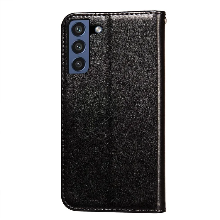 Solid Color Magnetic Clasp All-round Leather Stand Wallet Phone Case for Samsung Galaxy S21 FE - Black