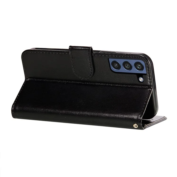 Solid Color Magnetic Clasp All-round Leather Stand Wallet Phone Case for Samsung Galaxy S21 FE - Black