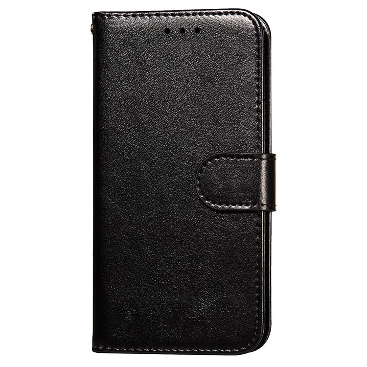 Magnetic Clasp Solid Color Leather Stand Case Wallet Phone Cover with Strap for Samsung Galaxy A22 4G (EU Version) - Black