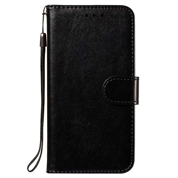 Magnetic Clasp Solid Color Leather Stand Case Wallet Phone Cover with Strap for Samsung Galaxy A22 4G (EU Version) - Black