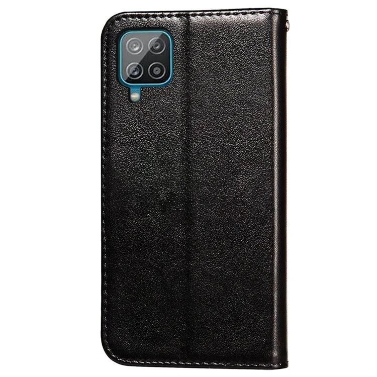 Magnetic Clasp Solid Color Leather Stand Case Wallet Phone Cover with Strap for Samsung Galaxy A22 4G (EU Version) - Black