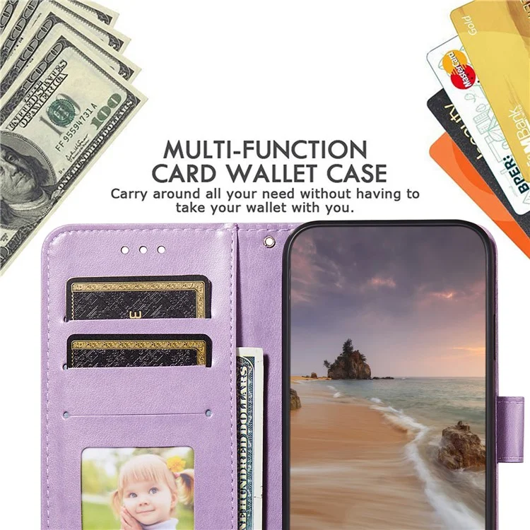Magnetic Clasp Solid Color Leather Stand Case Wallet Phone Cover with Strap for Samsung Galaxy A22 4G (EU Version) - Black