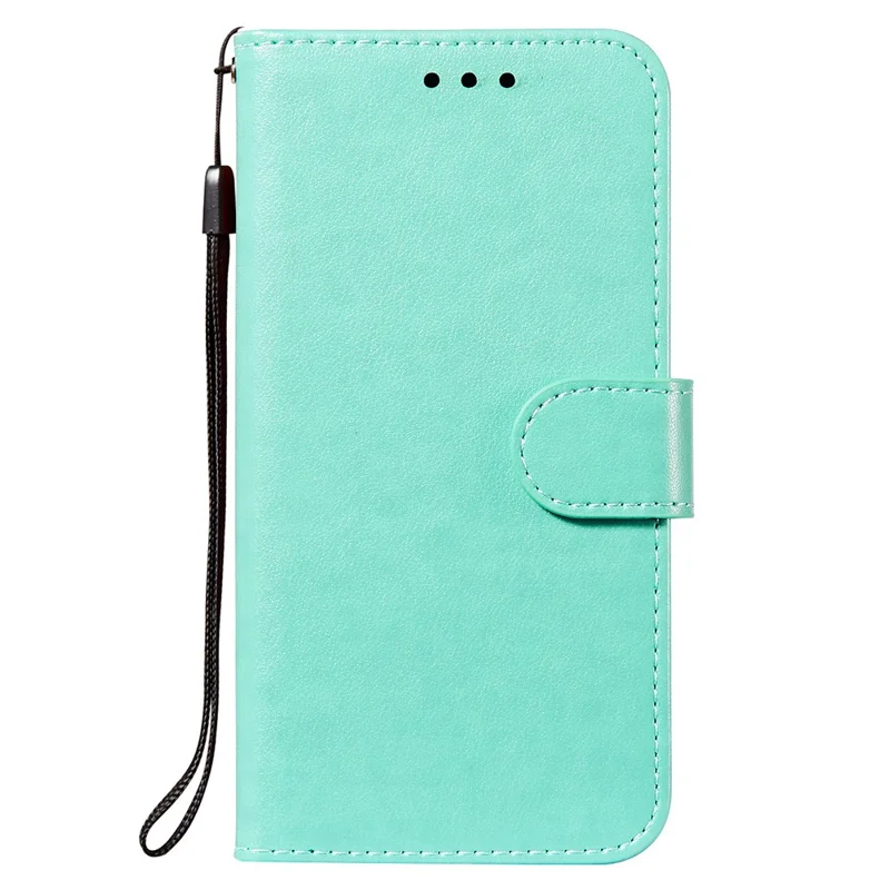Magnetic Clasp Solid Color Leather Stand Case Wallet Phone Cover with Strap for Samsung Galaxy A22 4G (EU Version) - Green