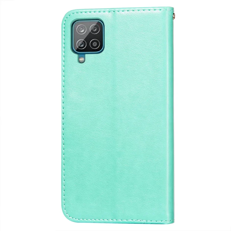 Magnetic Clasp Solid Color Leather Stand Case Wallet Phone Cover with Strap for Samsung Galaxy A22 4G (EU Version) - Green