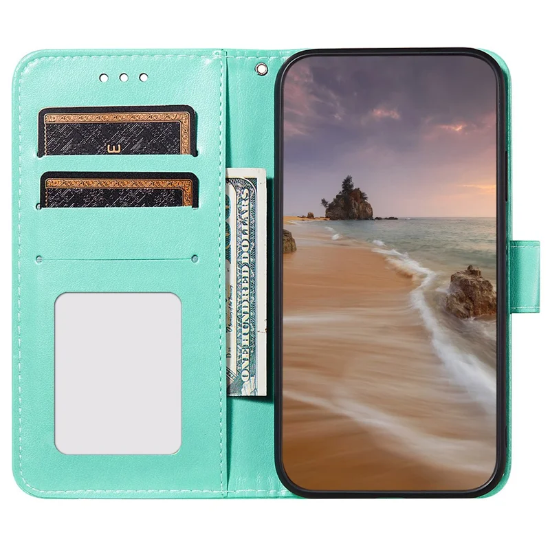 Magnetic Clasp Solid Color Leather Stand Case Wallet Phone Cover with Strap for Samsung Galaxy A22 4G (EU Version) - Green