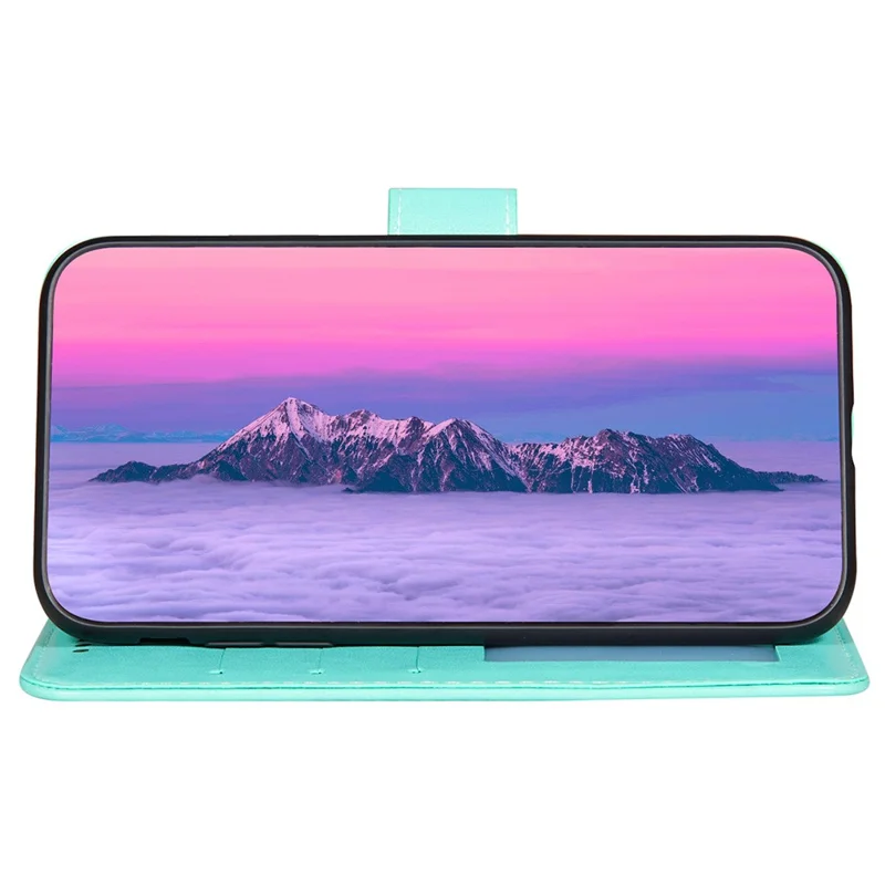 Magnetic Clasp Solid Color Leather Stand Case Wallet Phone Cover with Strap for Samsung Galaxy A22 4G (EU Version) - Green