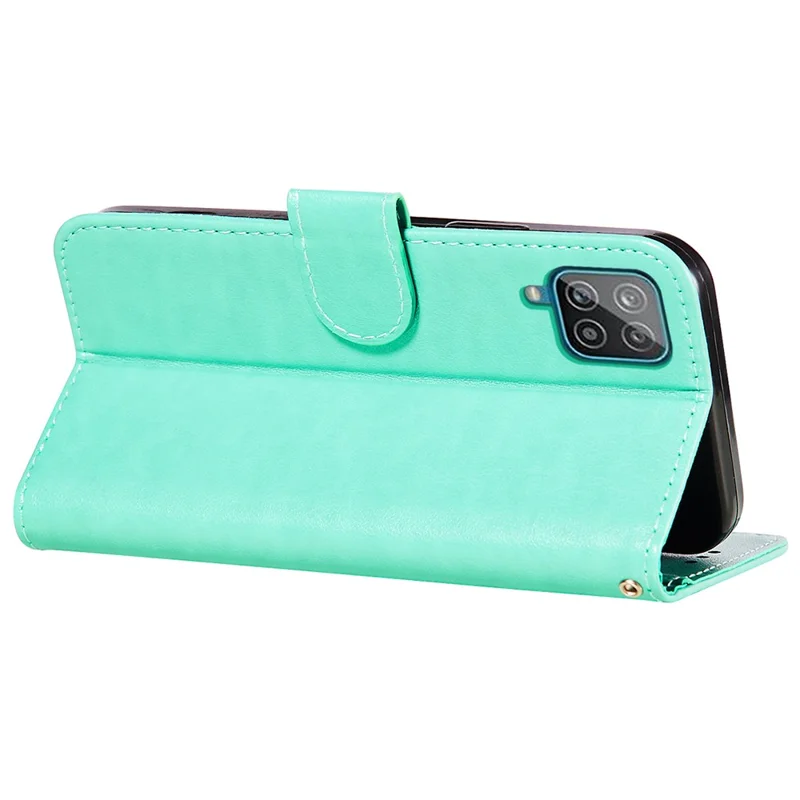 Magnetic Clasp Solid Color Leather Stand Case Wallet Phone Cover with Strap for Samsung Galaxy A22 4G (EU Version) - Green