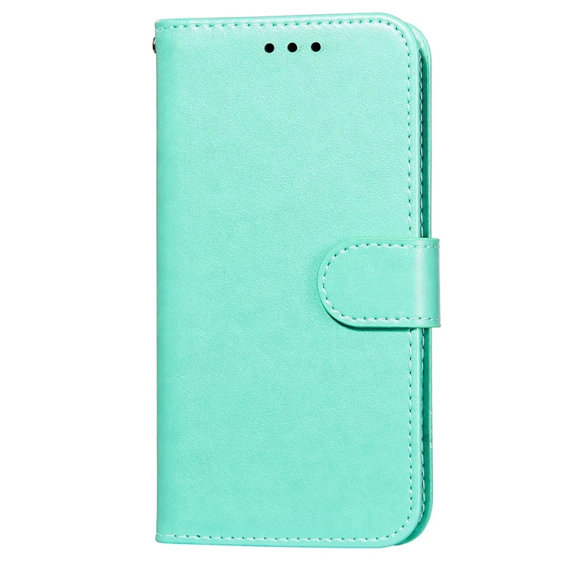 Magnetic Clasp Solid Color Leather Stand Case Wallet Phone Cover with Strap for Samsung Galaxy A22 4G (EU Version) - Green