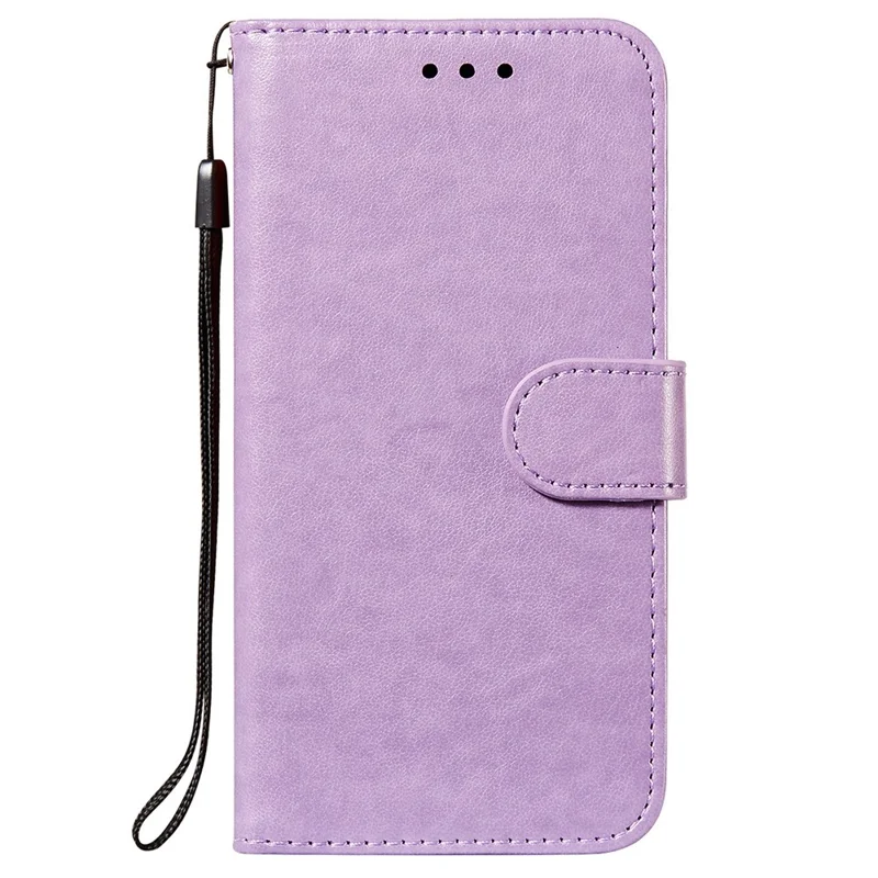 Magnetic Clasp Solid Color Leather Stand Case Wallet Phone Cover with Strap for Samsung Galaxy A22 4G (EU Version) - Purple