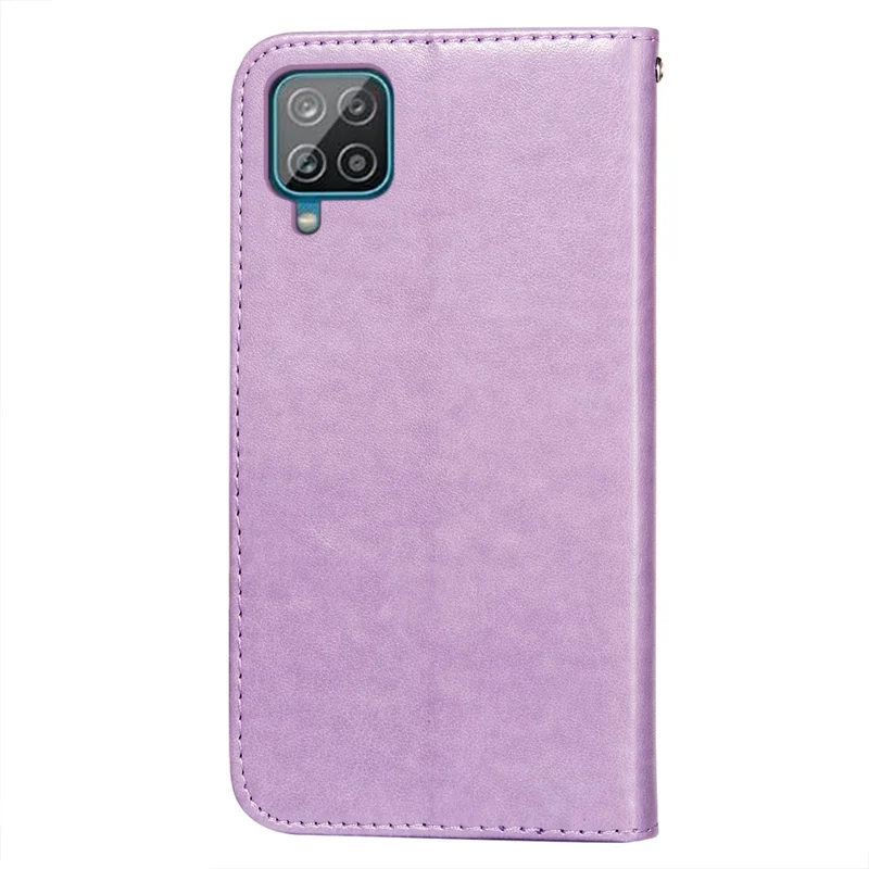 Magnetic Clasp Solid Color Leather Stand Case Wallet Phone Cover with Strap for Samsung Galaxy A22 4G (EU Version) - Purple