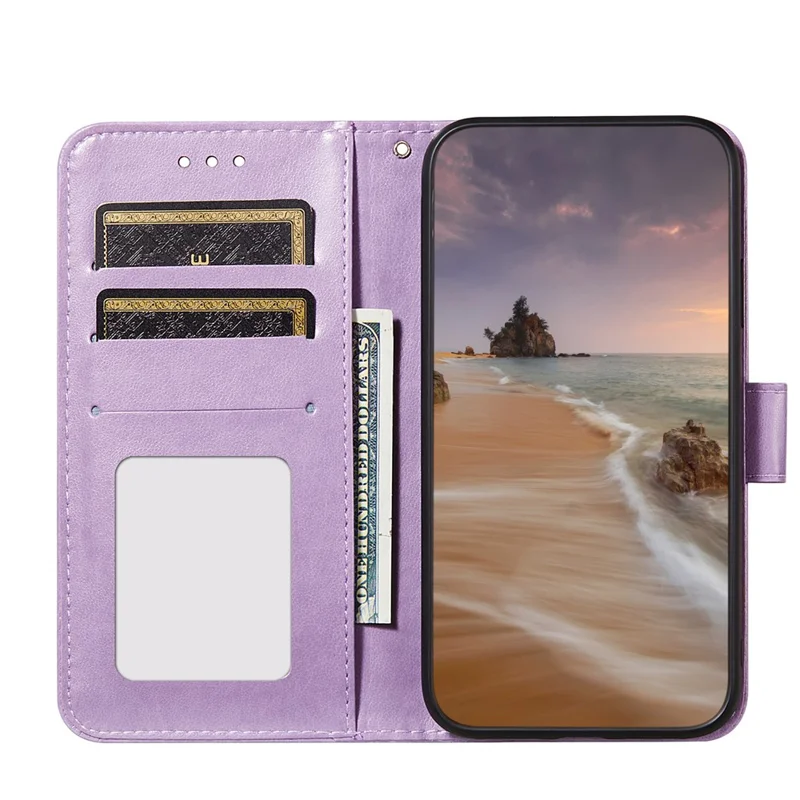 Magnetic Clasp Solid Color Leather Stand Case Wallet Phone Cover with Strap for Samsung Galaxy A22 4G (EU Version) - Purple