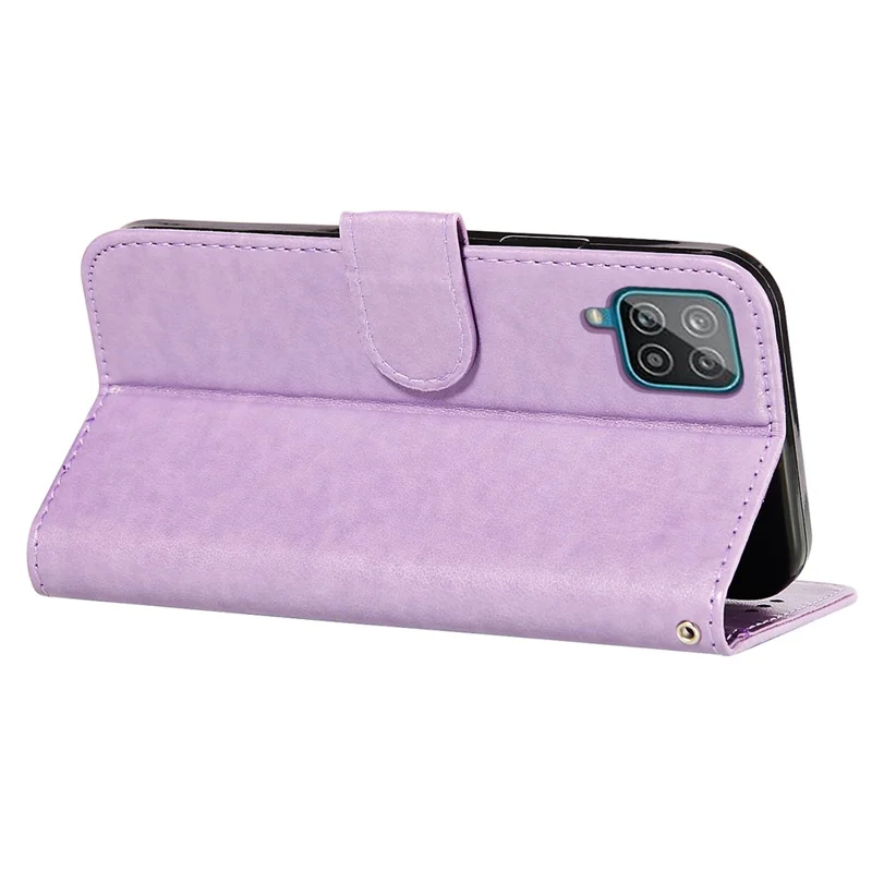 Magnetic Clasp Solid Color Leather Stand Case Wallet Phone Cover with Strap for Samsung Galaxy A22 4G (EU Version) - Purple