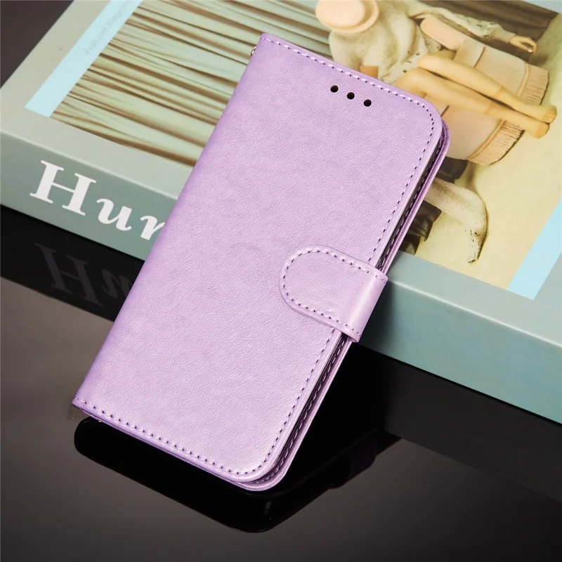Magnetic Clasp Solid Color Leather Stand Case Wallet Phone Cover with Strap for Samsung Galaxy A22 4G (EU Version) - Purple