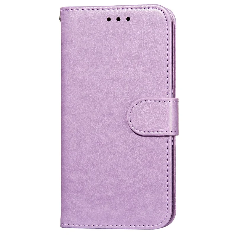 Magnetic Clasp Solid Color Leather Stand Case Wallet Phone Cover with Strap for Samsung Galaxy A22 4G (EU Version) - Purple