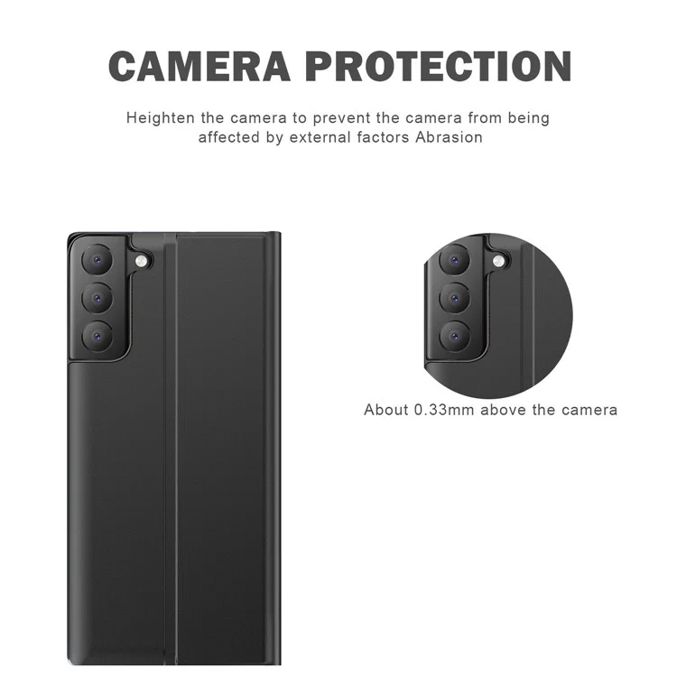 Per Samsung Galaxy S21 Visualizza il Telefono Finestra Custodia Antide-fall Guscio di Protezione in Pelle Con Supporto - Nero