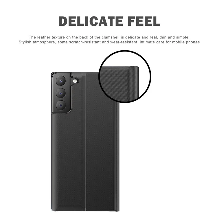 Per Samsung Galaxy S21 Visualizza il Telefono Finestra Custodia Antide-fall Guscio di Protezione in Pelle Con Supporto - Nero