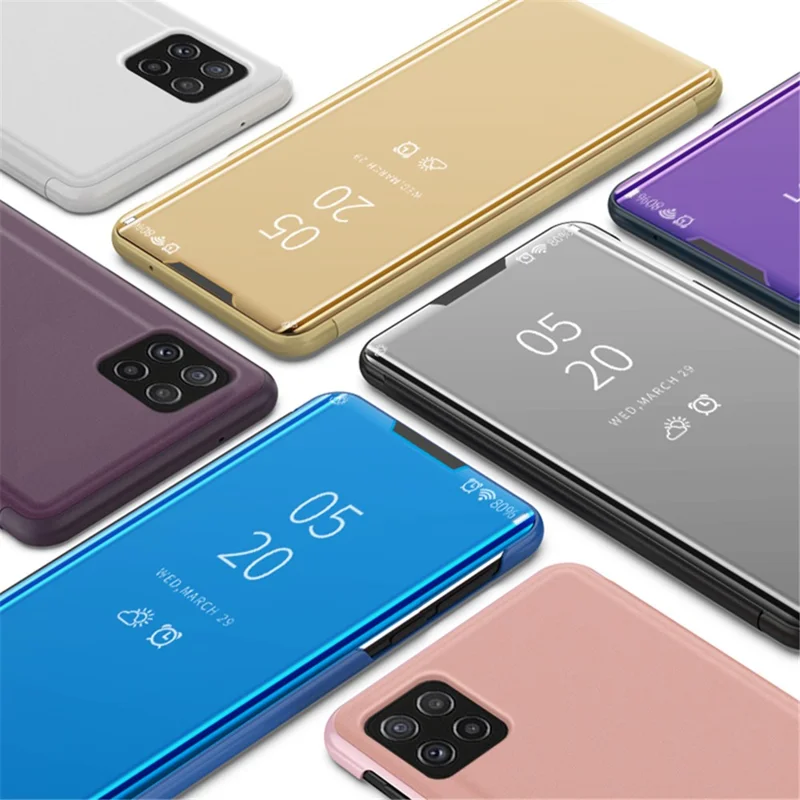 Mirror Surface Leather with PC Inner Folio Flip Plated Stand Case for Samsung Galaxy A22 5G (EU Version) - Gold