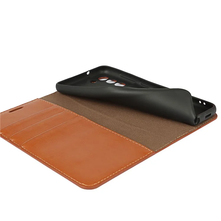 Funda para teléfono con cartera de piel auténtica Crazy Horse para Samsung Galaxy S21 FE - Marrón