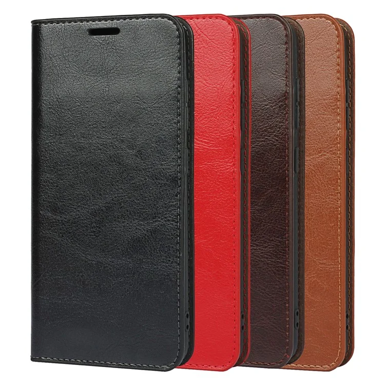 Funda para teléfono con cartera de piel auténtica Crazy Horse para Samsung Galaxy S21 FE - Marrón