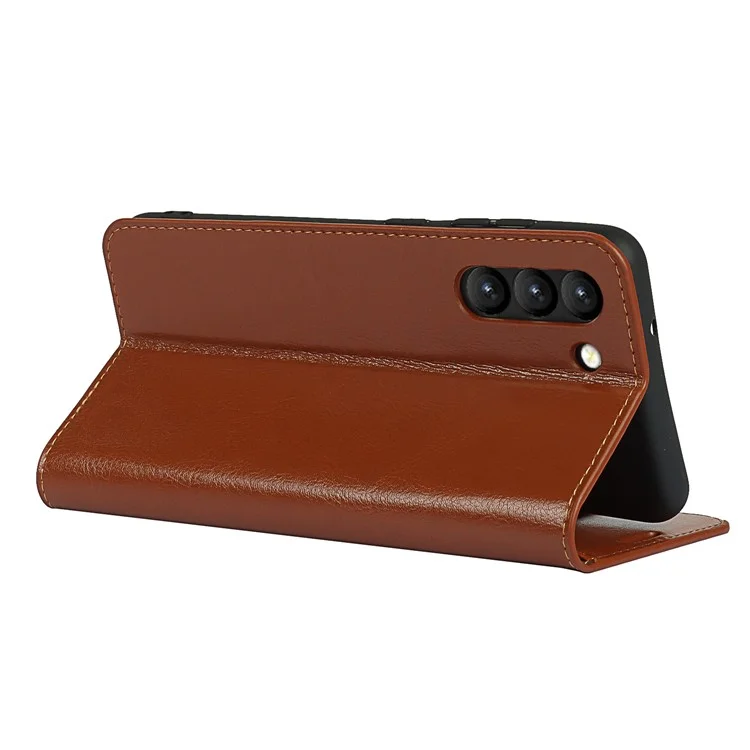 Funda para teléfono con cartera de piel auténtica Crazy Horse para Samsung Galaxy S21 FE - Marrón