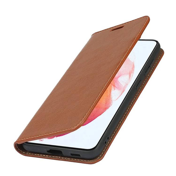 Funda para teléfono con cartera de piel auténtica Crazy Horse para Samsung Galaxy S21 FE - Marrón