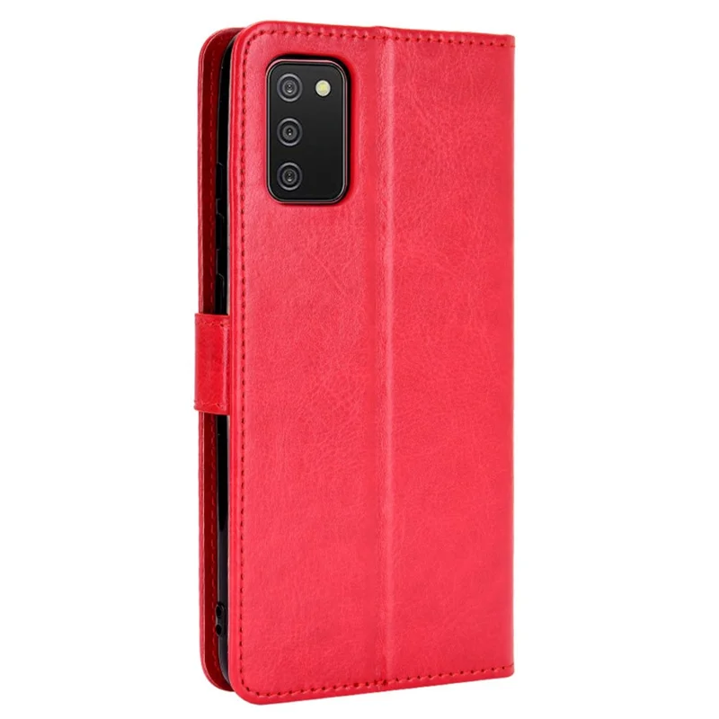 Crazy Horse Texture Leather Wallet Full Protective Phone Case Shell with Stand for Samsung Galaxy A03s (166.5mm)- Red