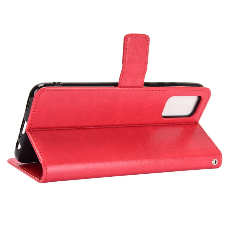 Crazy Horse Texture Leather Wallet Full Protective Phone Case Shell with Stand for Samsung Galaxy A03s (166.5mm)- Red