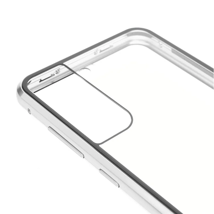 Vidrio Templado De Doble Cara + Instalación De Bloqueo De Absorción Magnética 2-en 1 Marco Magnético De Metal Para Samsung Galaxy S21 FE - Plata