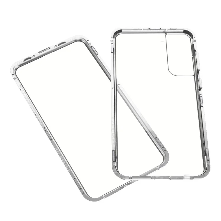 Vidrio Templado De Doble Cara + Instalación De Bloqueo De Absorción Magnética 2-en 1 Marco Magnético De Metal Para Samsung Galaxy S21 FE - Plata