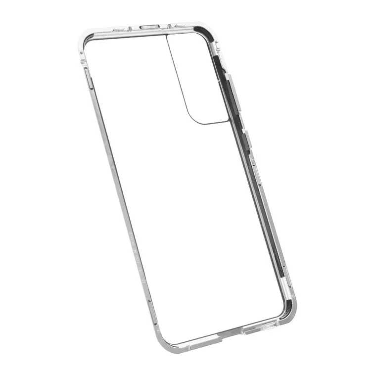 Vidrio Templado De Doble Cara + Instalación De Bloqueo De Absorción Magnética 2-en 1 Marco Magnético De Metal Para Samsung Galaxy S21 FE - Plata