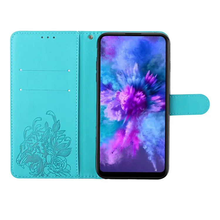 Carteira de Couro com Suporte e Estampa de Cabeça de Tigre para Samsung Galaxy S20 Plus 4G/5G - Verde