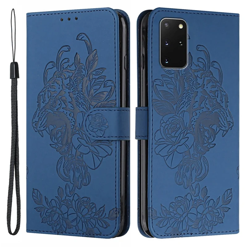 Leather Wallet Stand Case with Tiger Head Pattern Imprinting for Samsung Galaxy S20 Plus 4G/5G - Blue