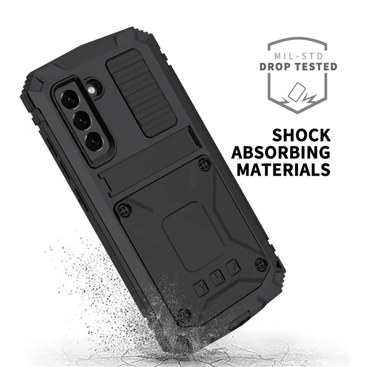 Shock Absorbing Defender Heavy Full Body Back Cover Kickstand Carrying Hard PC + Soft TPU Armor Case for Samsung Galaxy S21 FE - Black