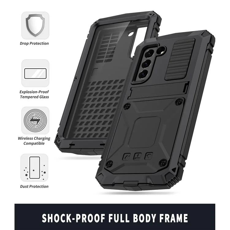 Shock Absorbing Defender Heavy Full Body Back Cover Kickstand Carrying Hard PC + Soft TPU Armor Case for Samsung Galaxy S21 FE - Black