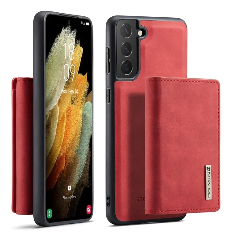 Dg. Ming M1 Series Abnehmbar 2 in 1 Magnetisch -wallet -design Lederbeschichtete TPU + PC -hülle Mit Kickstand Für Samsung Galaxy S21 + 5g - Rot