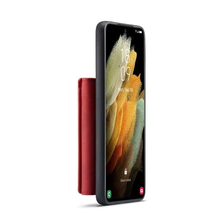 Dg. Ming M1 Series Abnehmbar 2 in 1 Magnetisch -wallet -design Lederbeschichtete TPU + PC -hülle Mit Kickstand Für Samsung Galaxy S21 + 5g - Rot