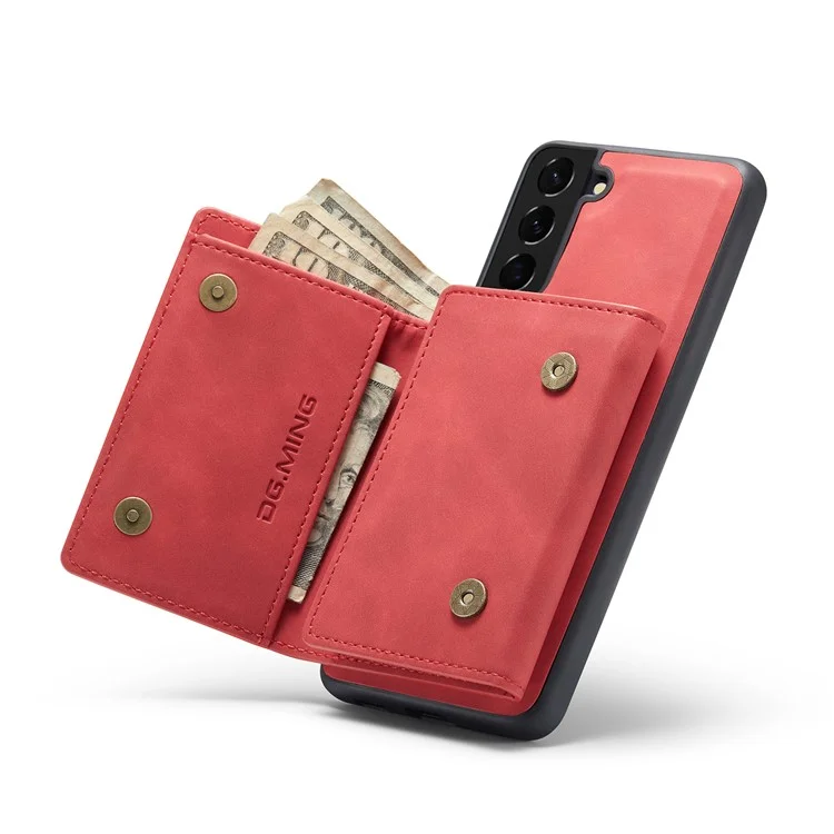 Dg. Ming M1 Series Abnehmbar 2 in 1 Magnetisch -wallet -design Lederbeschichtete TPU + PC -hülle Mit Kickstand Für Samsung Galaxy S21 + 5g - Rot