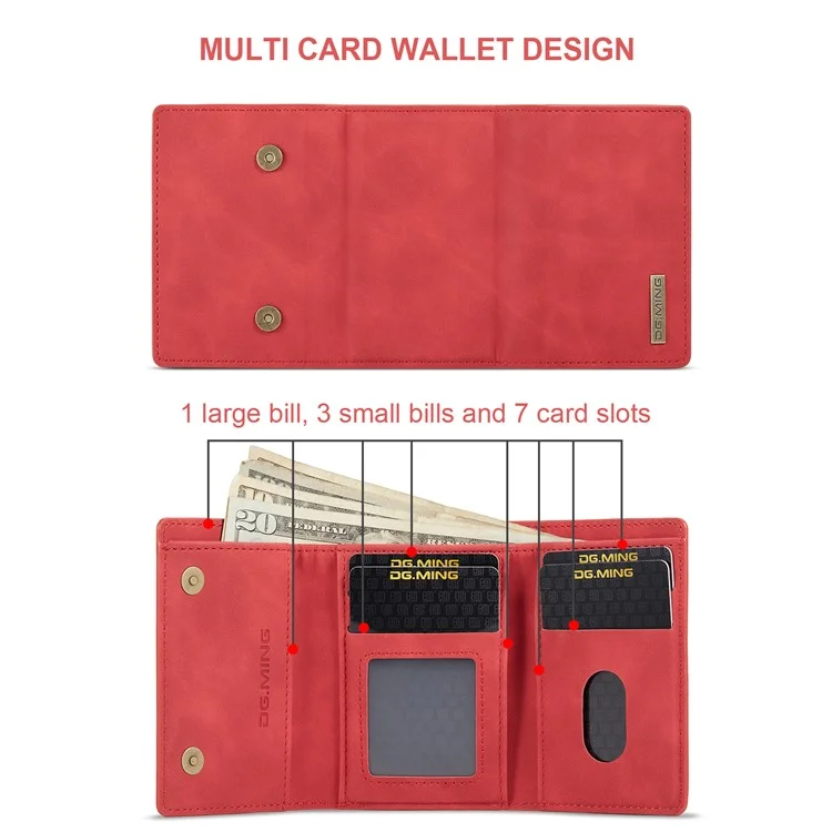 Dg. Ming M1 Series Abnehmbar 2 in 1 Magnetisch -wallet -design Lederbeschichtete TPU + PC -hülle Mit Kickstand Für Samsung Galaxy S21 + 5g - Rot