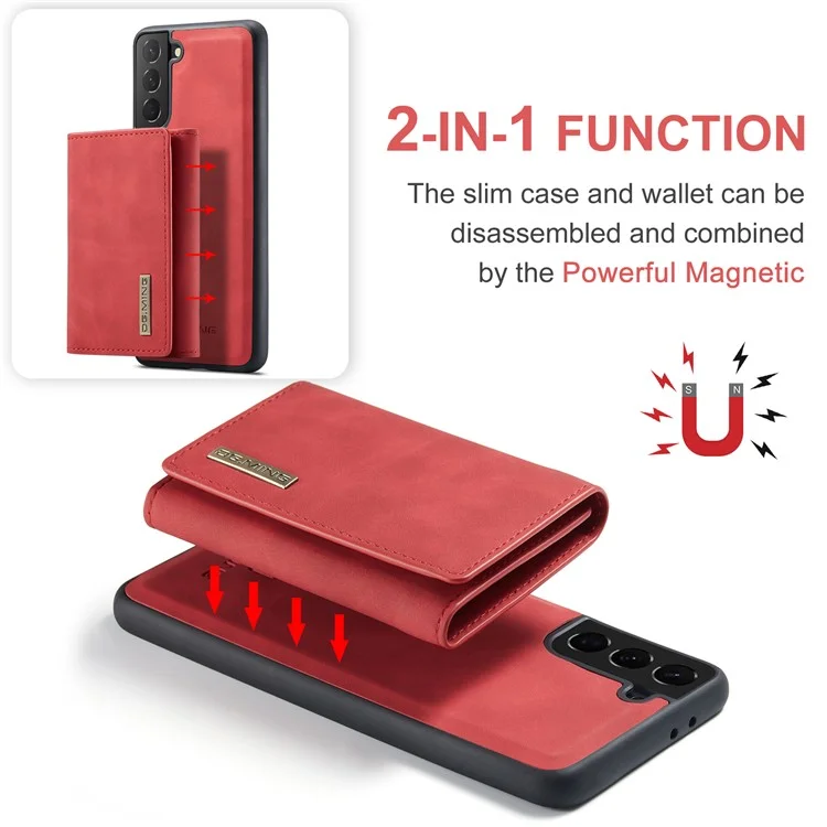 Dg. Ming M1 Series Abnehmbar 2 in 1 Magnetisch -wallet -design Lederbeschichtete TPU + PC -hülle Mit Kickstand Für Samsung Galaxy S21 + 5g - Rot