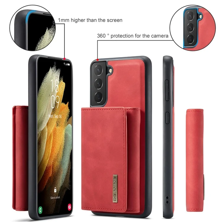Dg. Ming M1 Series Abnehmbar 2 in 1 Magnetisch -wallet -design Lederbeschichtete TPU + PC -hülle Mit Kickstand Für Samsung Galaxy S21 + 5g - Rot