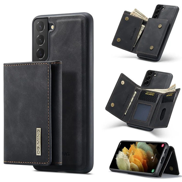 Étui en cuir DG.MING M1 Series Detachable Wallet Design avec revêtement TPU + PC et support pour Samsung Galaxy S21 5G/4G - Noir